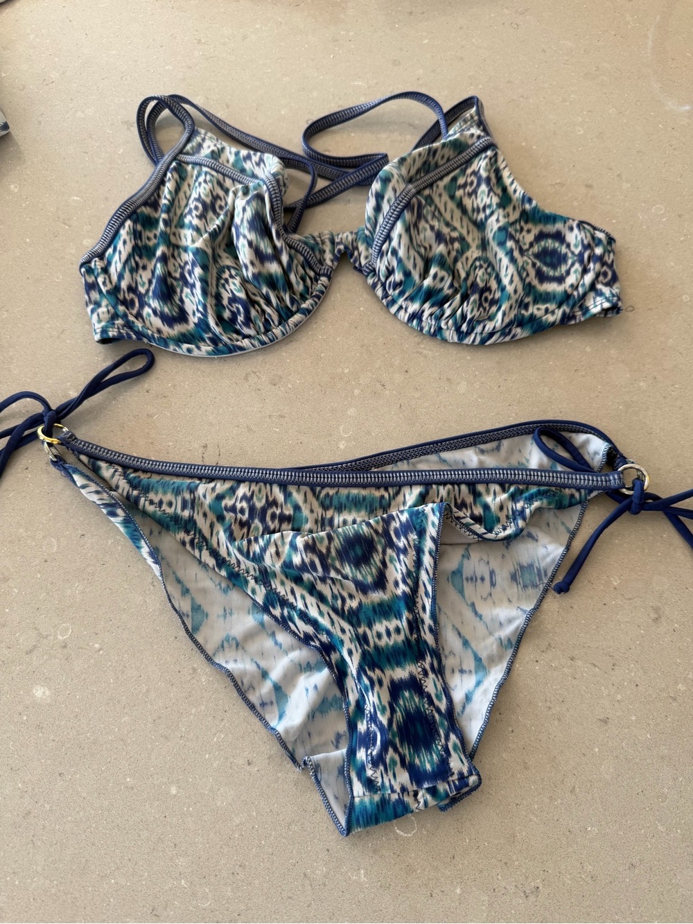 Body Glove Blue Teal Ikat Underwire Tie-Side Bikini